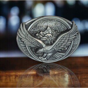 Western Soaring Eagle Belt Buckle Sterling Silver Finish
